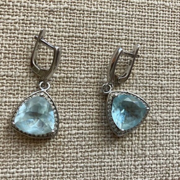 Sterling Silver Aquamarine Diamond Earrings - Picture 1 of 5